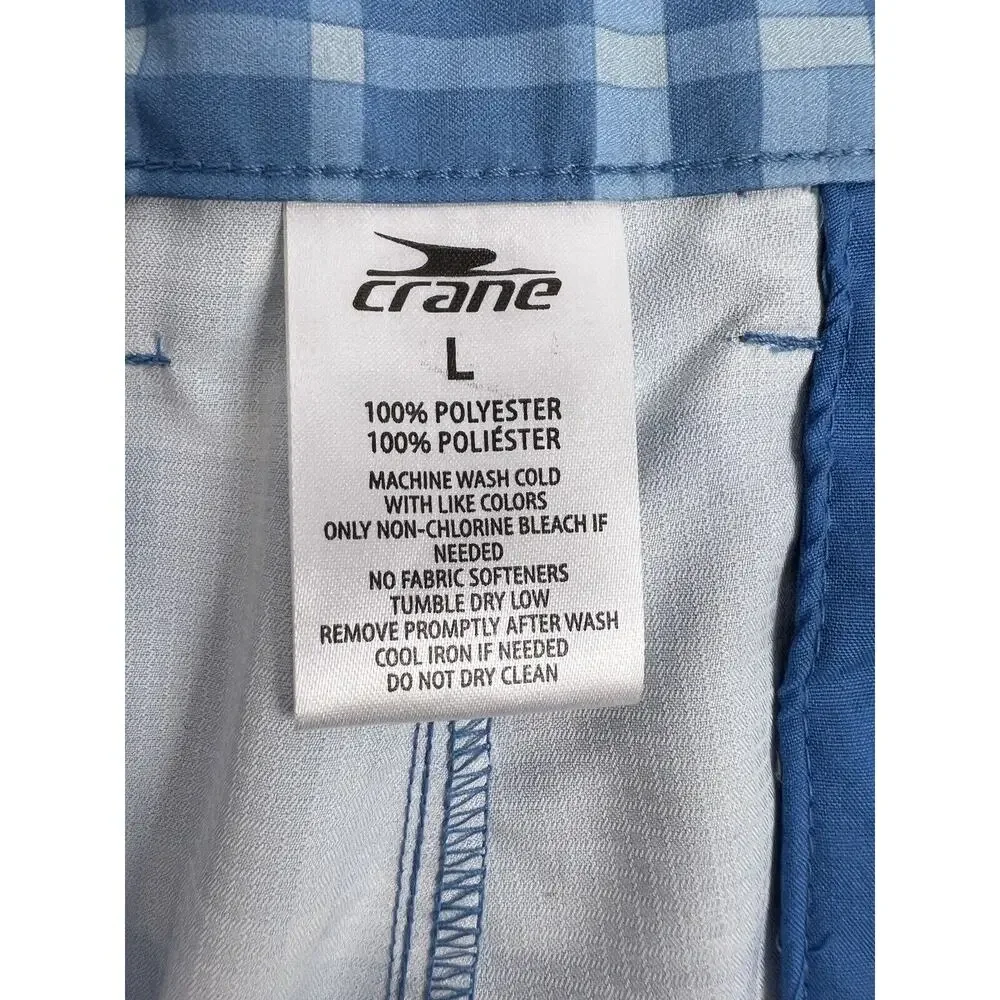 Crane Golf Shorts Mens Large Blue White Plaid Flat Front Quick Dry